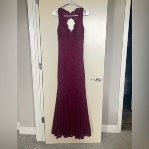 Maroon lace ball gown